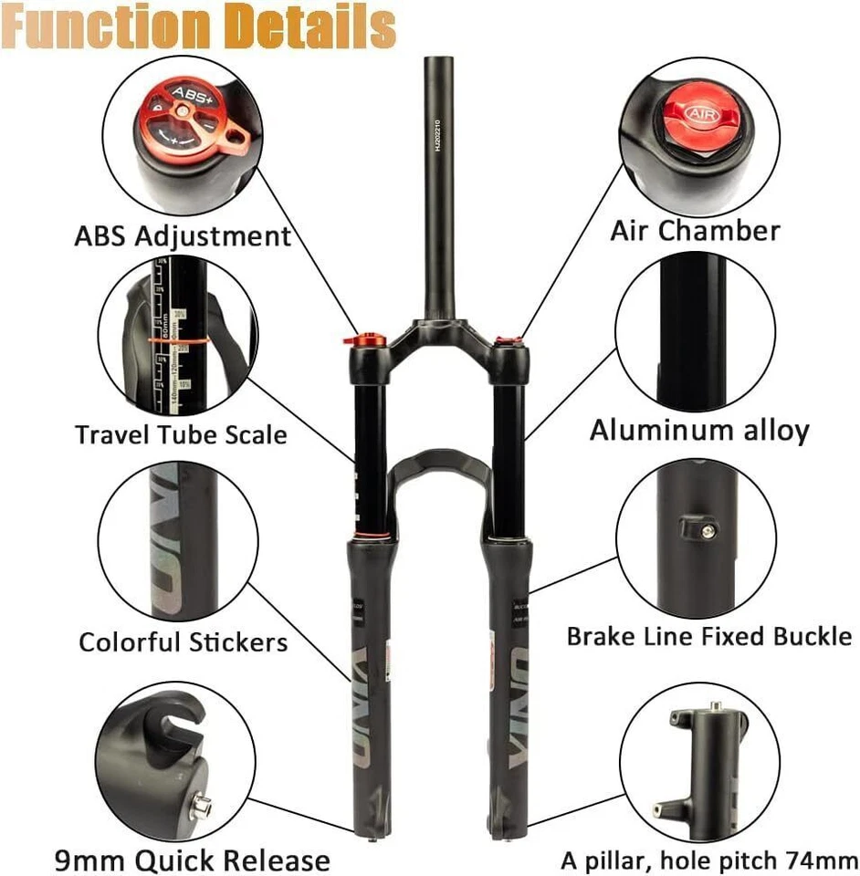 BUCKLOS YINO 24” Air Suspension Fork MTB 120mm Travel 100*15mm Thru Axle/9mm QR - Image 4 of 4