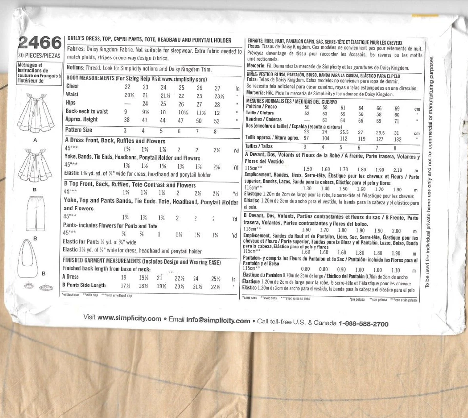 2 Daisy Kingdom Patterns 2466, 1825, Child's Dress, Pants, Bag, Size A 3-8 - Image 3 of 4