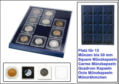 Safe 6350 Nova Coin Box Lindner Carree Coin Capsules 50 mm for 12