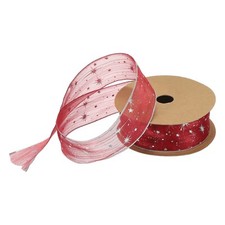 40mm 20 Yard Stern Organza Glitzerband Schnee Band Burgunder Rot Weihnachten