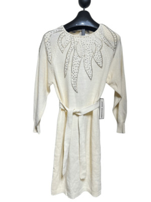 John Richard NWT Vintage Belted Sweater Dress Embellished with Sequin Size Large