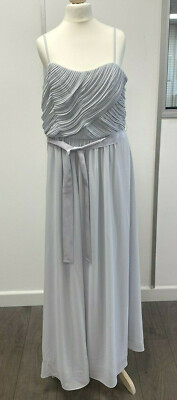 Marks & Spencer neues graues Chiffon Abschlussball/Brautjungfer/Abend Maxi-Länge Kleid