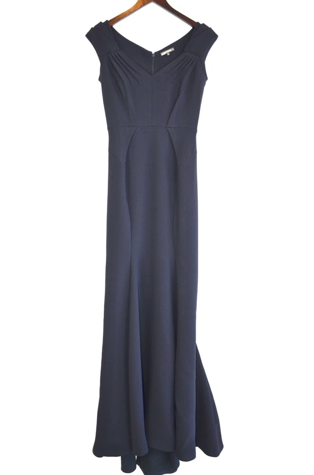 Maxi 6 Vestido Sirena ZAC POSEN Azul Marino Plisado Adhesionado Crepé Estructurado Bodycon Foto 4 de 4