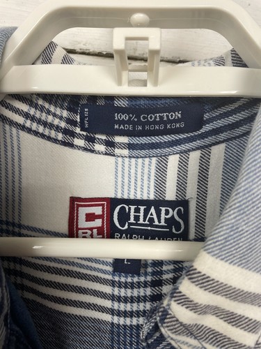 Vintage Chaps Ralph Lauren Shirt Large Men's 100% Cotton Blue White Plaid 90s - Picture 3 of 5