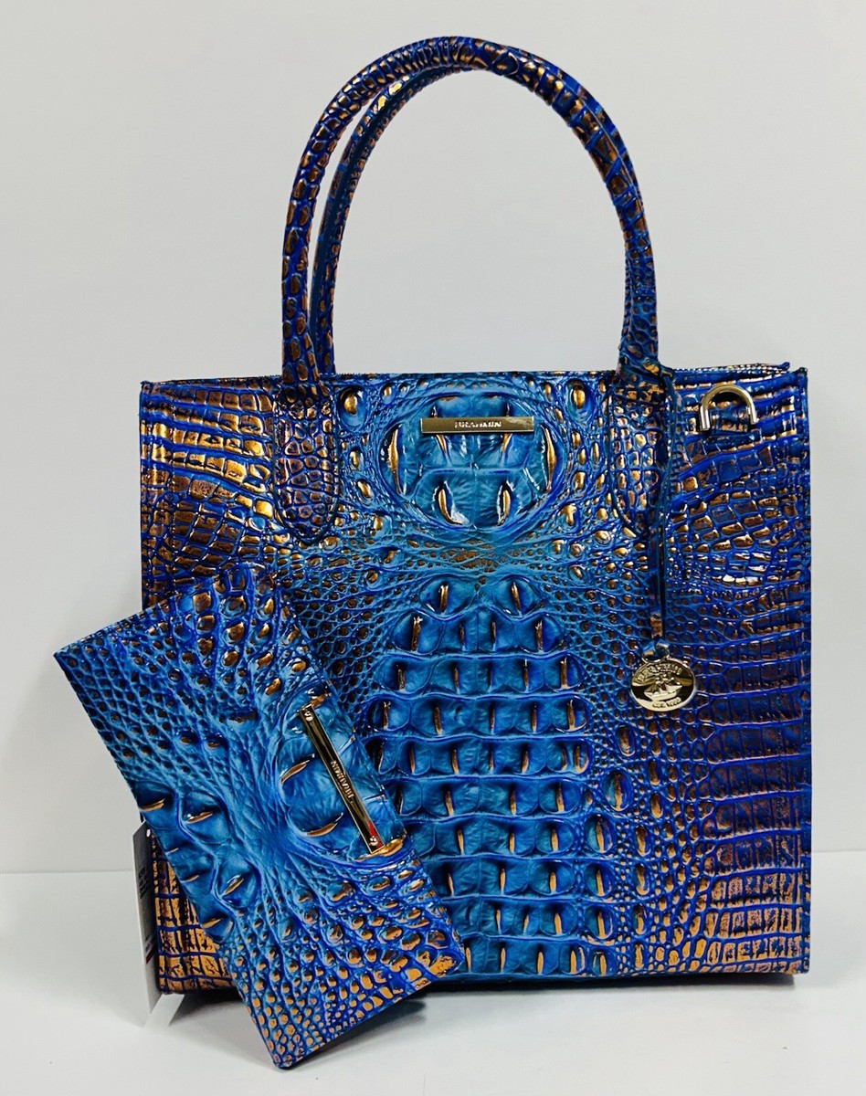 BRAHMIN NWT DEEP AZURE CAROLINE SATCHEL & ADY WALLET ~ GENUINE