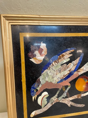 Magnifica Placca Mosaico Pietra Dura con Intarsio Pietre Preziose - Uccellino sull'albero - Foto 9 di 16