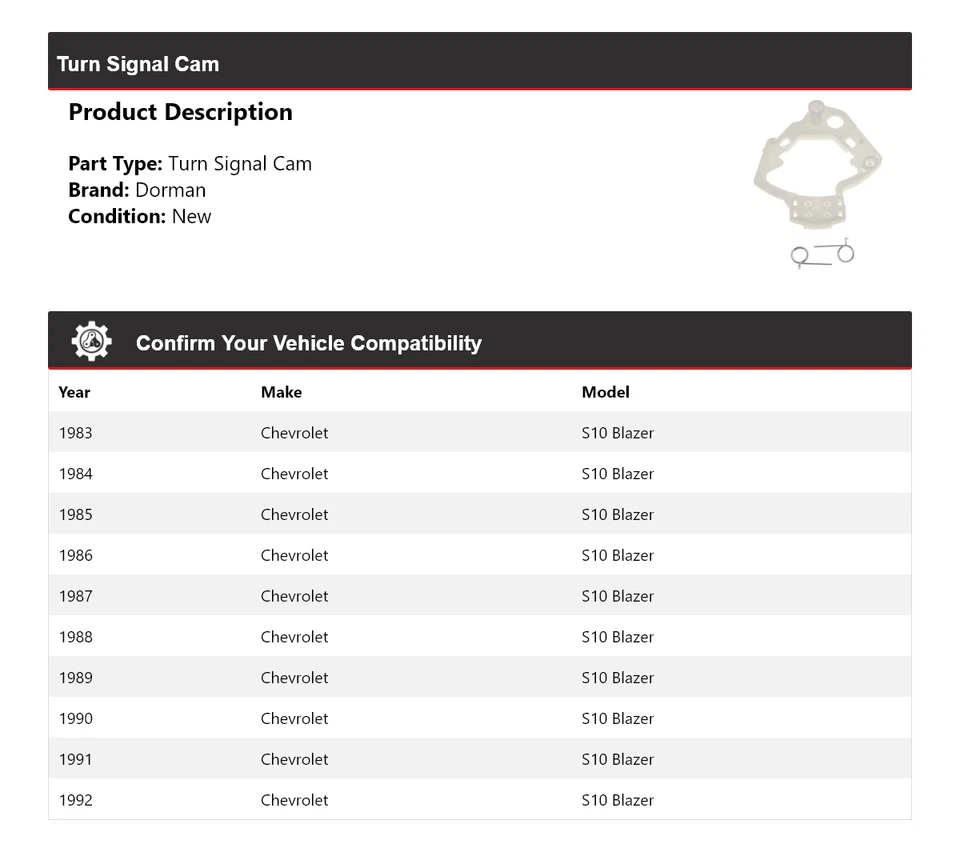 For 1983-1992 Chevrolet S10 Blazer Dorman Turn Signal Cam 1984 1985 1986 1987 - Image 2 of 4