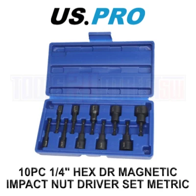 US PRO Tools 10pc 1/4" Hex Dr Magnetic Impact Nut Driver Set Metric 7165