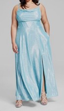 B Darlin Women's Blue Trendy Glittery Lined Cowlneck Corset Gown Plus Size 16W