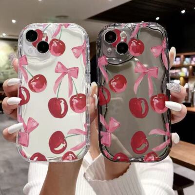Charming Cherry Bow Phone Case For iPhone 16 Pro Max 15 14 13 12 Mini 11 8 Cover