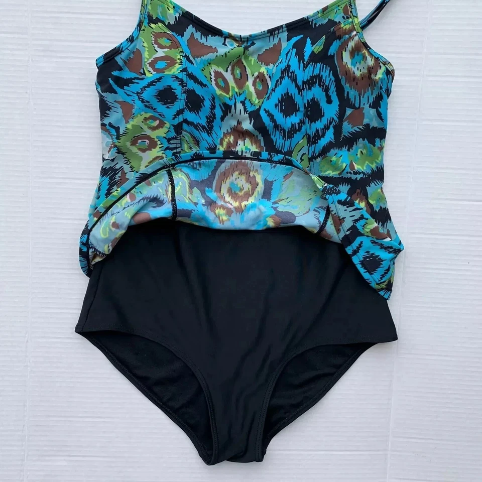 Elegante traje de baño antiguo de una pieza para mujer - negro y turquesa talla M días de playa Foto 4 de 4
