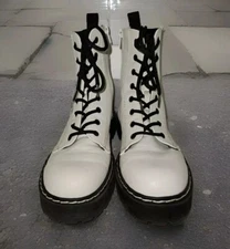 Sincerely Jules Women’s Size 8.5 M White Leather Combat Boot Shoes