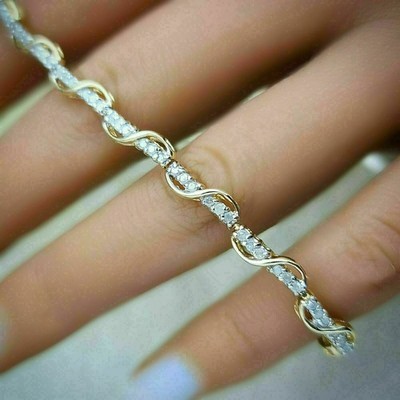 Laborgefertigter Damen-Tennisarmband 5 kt Rundschliff Diamant 14 K Gelbgold-Finish