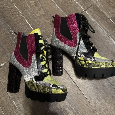 Cape Robbin Womens 8 Nell Boots Mermaid Sequin Glitter Platform Drag Club