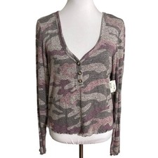 Aeropostale Women's V-Neck Super Soft Sweater in Gray and Pink