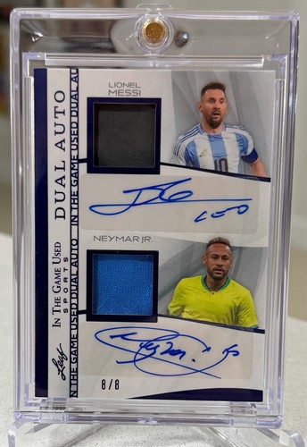 2025 Leaf In The Game Used Sports BLUE Lionel  Messi / Neymar Jr Patch Auto 8/8
