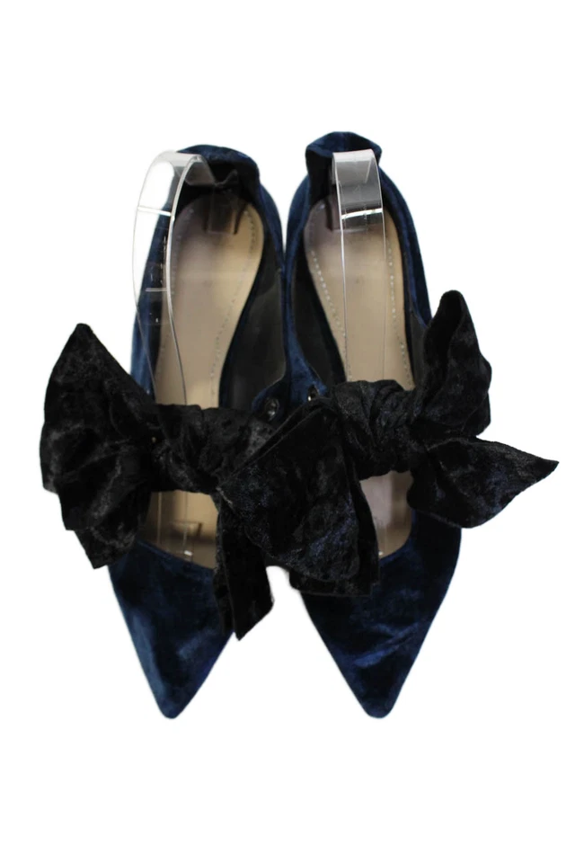 Zapatos planos de ballet Zara para mujer con moño de terciopelo azul marino negro talla 41 11 Foto 2 de 4