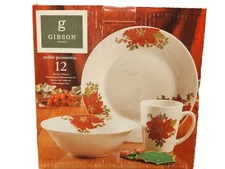 NEW! Gibson Noble Poinsettia 12 Piece Set Christmas Dishware