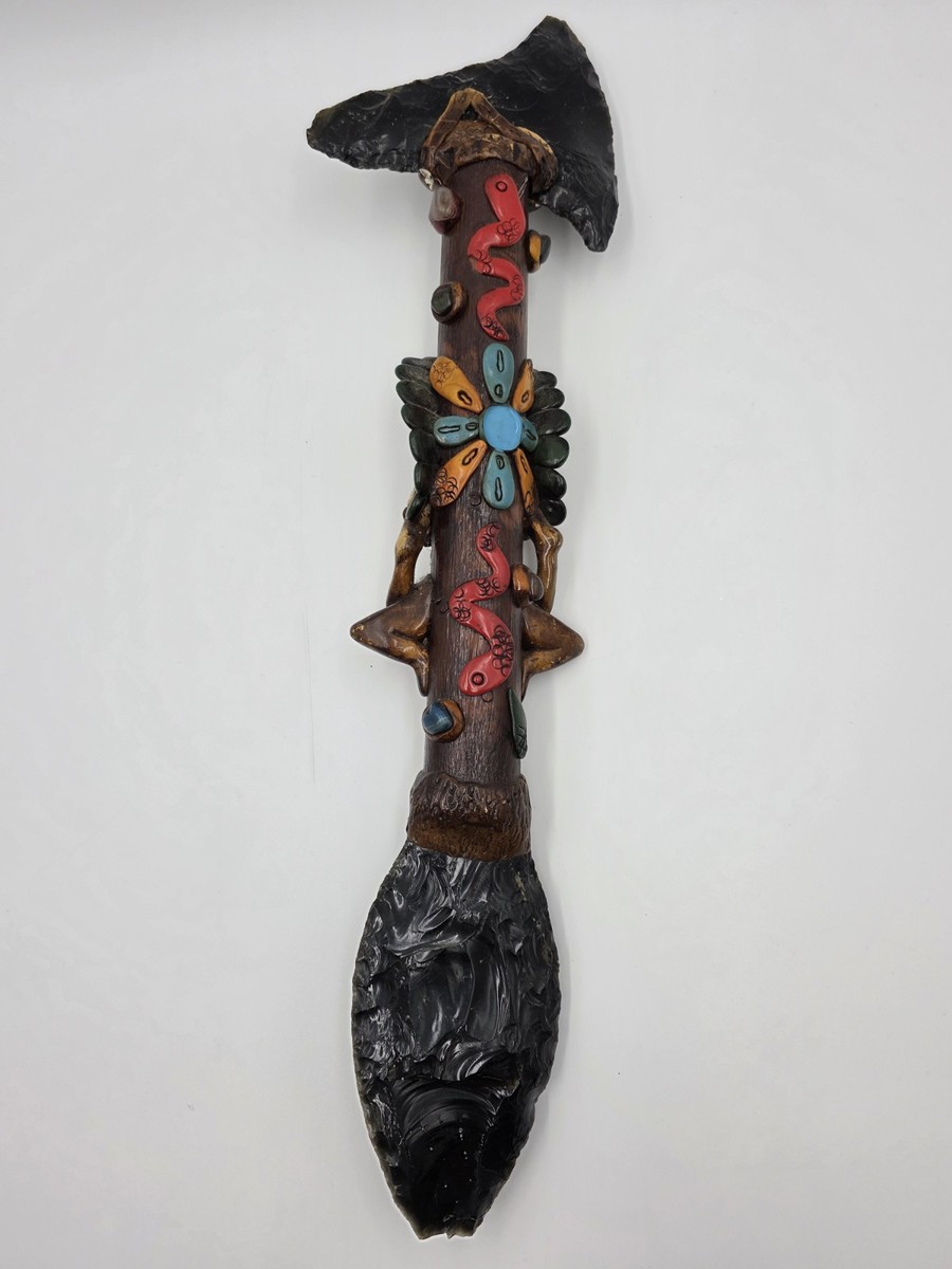 RARE VINTAGE Aztec Mayan Axe Spearhead Folk Art Sacrificial