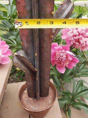Metal Cactus Sculpture In Pot Rustic Desert Southwestern Farmhouse Themed Decor - Picture 12 of 13