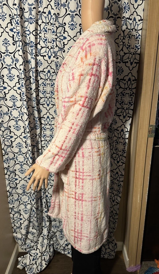 Donna 100% Cotton Made In Italy Bathrobe Pink Yellow Orange SZ M Bath Towel Robe - Image 3 of 4
