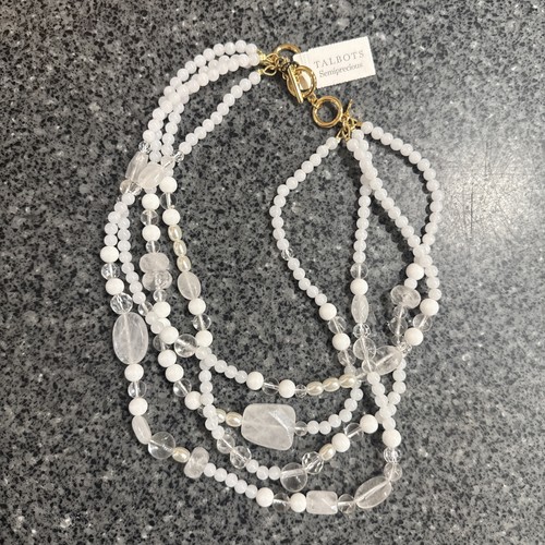 Talbots White Semiprecious Multi Strand Beaded Necklace Gold Toggle Statement