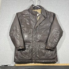 Vintage Eddie Bauer Leather Jacket Mens XL Brown Goose Down Full Zip Snap