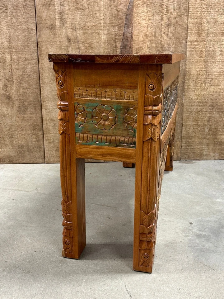 Mesa consola de madera de teca recuperada Foto 3 de 4