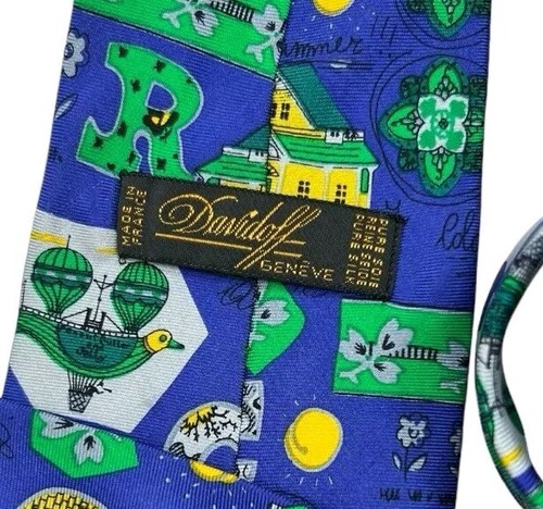 DAVIDOFF Silk Tie ITALY Blue Green Art W:4" EUC - Picture 2 of 4