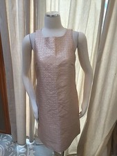Ann Taylor Pale Pink Gold Metallic Mod Pattern Shift Dress 4 Excellent
