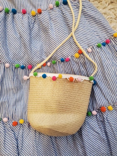 Tommy Bahama Girls Pom Pom Dress Sz.8 Tiered Lined Smock Blue Striped Rainbow - Picture 5 of 13
