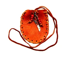 Native American Brown Leather Pouch, Cherokee Made, Dreamcatcher, COA  " #766D