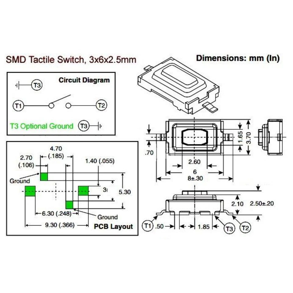 10x Micro Switch Interruptor de boton SMD 3x6x2,5 mm rojo - Imagen 2 de 2