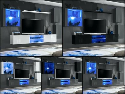 ASM Parete attrezzata parete soggiorno parete armadio SWITCH XXIII grafite lucida PVC push click LED