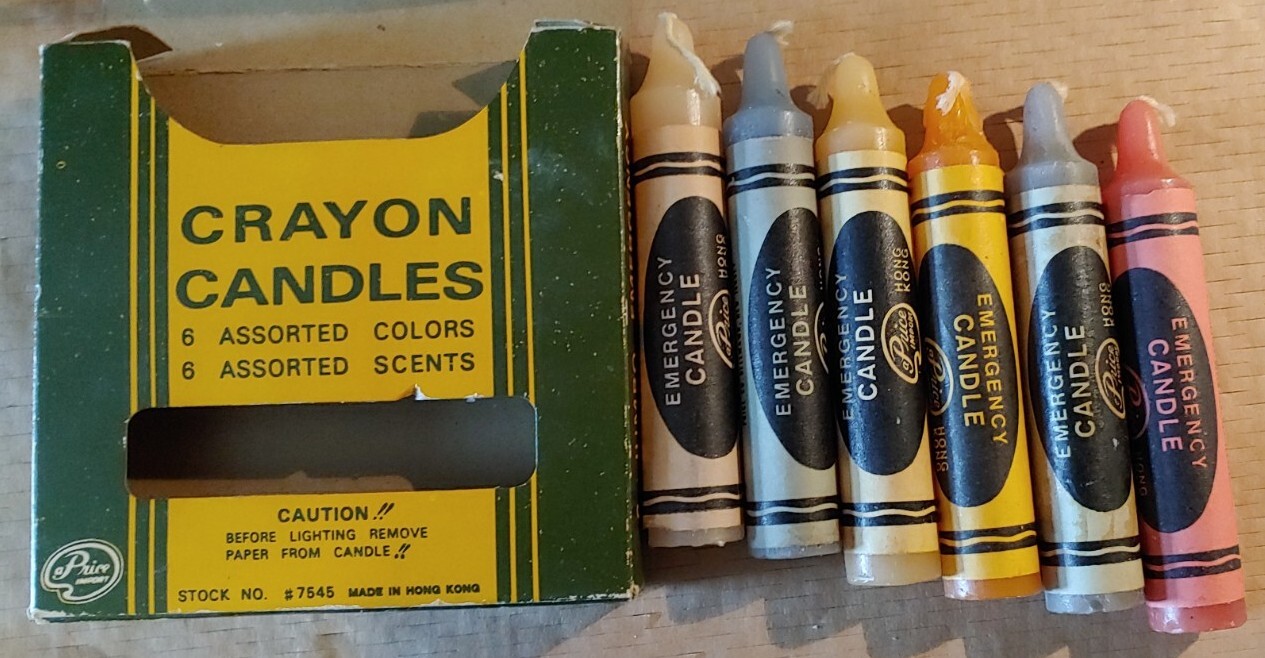 Vtg Unused Jumbo Emergency Crayon Candles 6 Assorted Colors & Scents