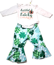 St Patrick's Day Baby Girl Outfit 6-12 Mos Months Green Shamrocks Irish Ireland