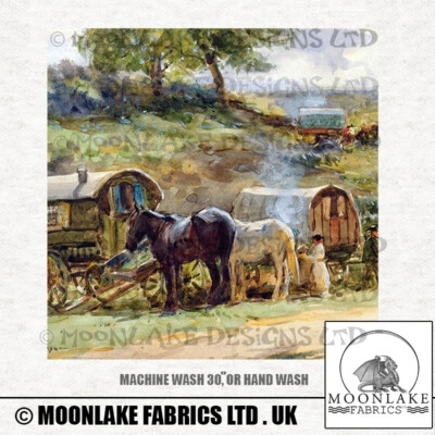 MOONLAKE FABRICS On our way To Appleby Fair, Vintage Gypsy Vanner 100% Cotton or Polyester