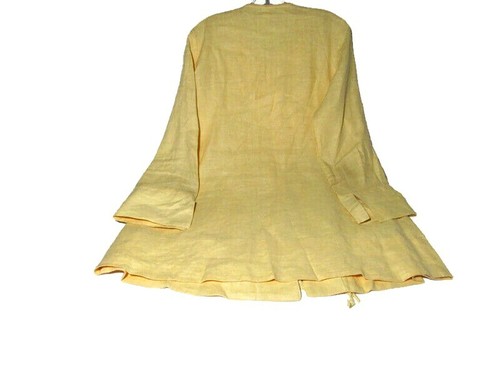 VTG 100% Linen Tunic Top Womens Twisty Tassel Detail Abalone Buttons M Yellow - Picture 3 of 10