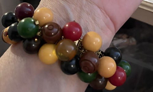 Vintage Bakelite Stretch Bangle Bracelets Balls Multi Color - Picture 2 of 5