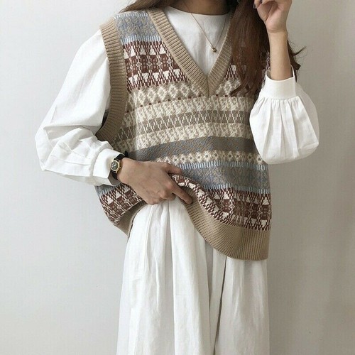 Women Knitted Vest Tank Tops Sweater 