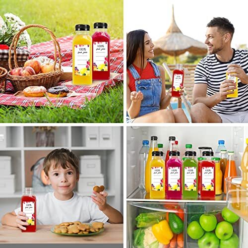 40pcs 12oz Empty Plastic Juice Bottles with Caps Bulk Clear Beverage Containe...