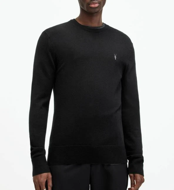 AllSaints sweater jumper adult stein crew neck ramskull mens black ivory green - Image 2 of 4