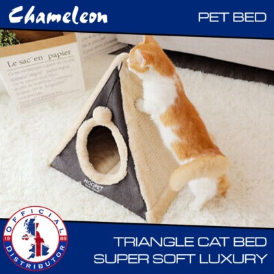 Katzenbett Kratzer klappbar Pyramide Luxus super weich grau + creme groß