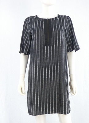 BCBG Maxazria T-Shirt Kleid schwarz gestreift Kurzarm Mini Front Zip Gr. M