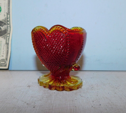 Amberina Red Glass Heart Shaped Boyd Glass Toothpick Holder Cherry Valentine - Picture 3 of 3