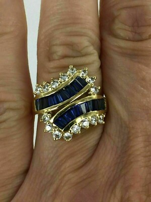 4Ct Round & Baguette Simulated  Sapphire Wedding Ring 14K Yellow Gold Finish