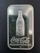 COCA COLA 75TH ANNIVERSARY SHELBYVILLE KY. 1 OZ SILVER ART BAR .999 COKE 1976