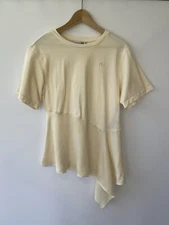 Uniqlo x JW Anderson Women’s Cream Top Size Small Asymmetric Hem Logo Embroidery