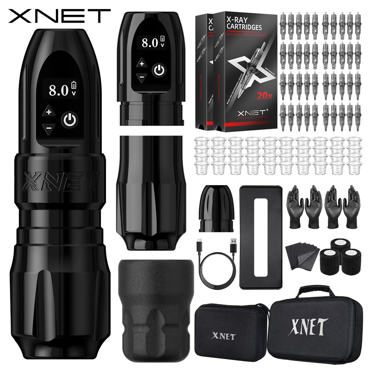 XNET Wilk 2024 Wireless Tattoo Machine Pen Kit 2 Grips 40pcs