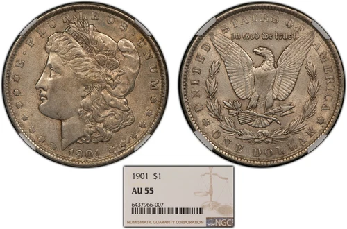 1901 $1 Morgan Silver Dollar - Luster - NGC AU 55 - SKU-B1963